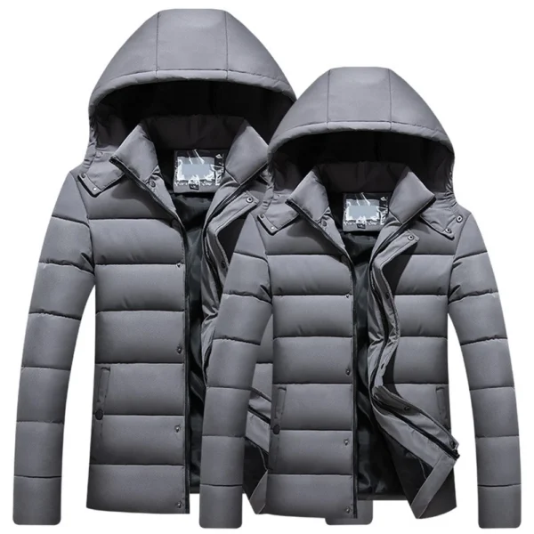 Men's Solid Color Thick Hooded Cotton Coat With Fleece Padded Coat Large Size - Image 15