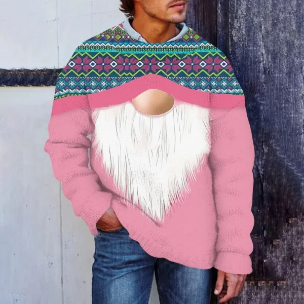 Men's Christmas Print Faux Sweater, Crewneck Sweatshirt, Loose Long-sleeved Top - Image 22