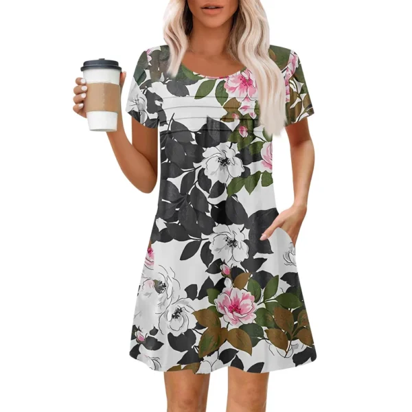 Women's Summer Casual Petal Slim Stripe Pleated Solid Color Dresses - Image 17