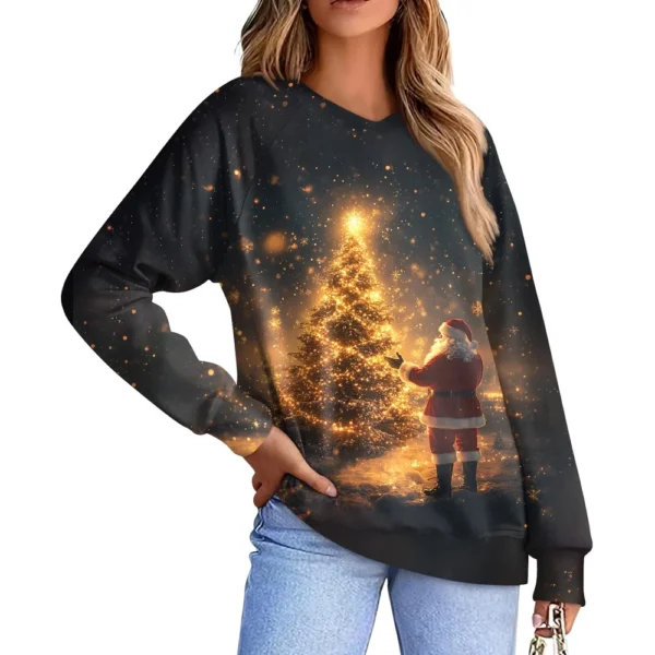 Women's Casual Fashion Comfortable Raglan Sleeve V-Neck Christmas Print - Image 14