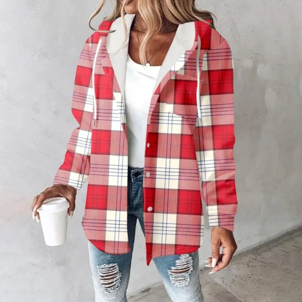 Fleece Hoodies For Women Warm Print Sweatshirt Button Lined Drawstring Hooded - Image 46