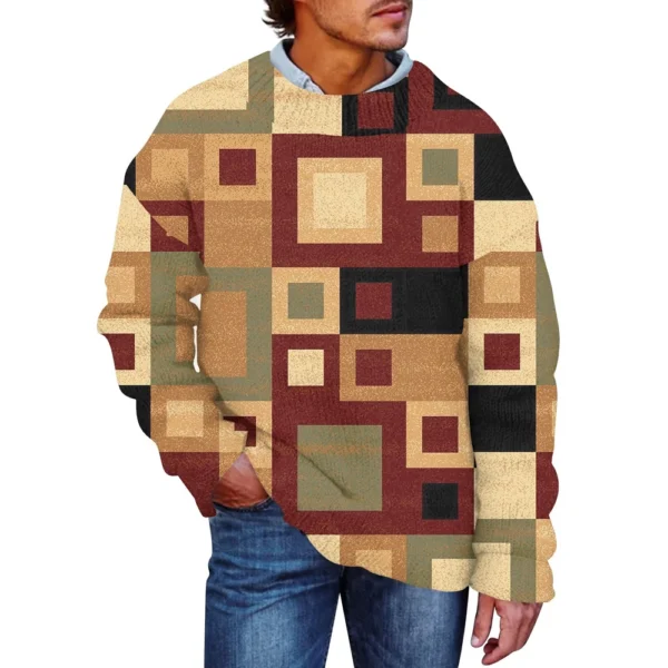 Men'S Printed Synthetic Sweater Round Neck Sportswear Loose Long Sleeved Top - Image 7