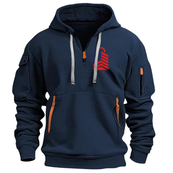 Men's Printed Sweatshirt Hoodie Zipper Arm Pocket Cardigan Men's Sports Large - Image 4