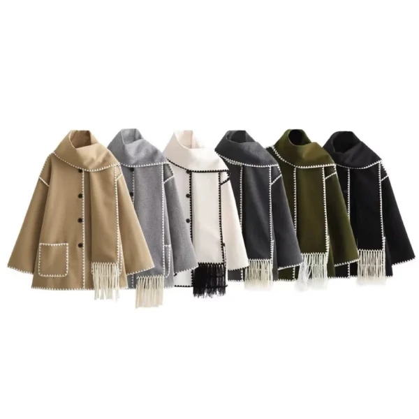 Women's scarf with patchwork tweed coat - Image 13