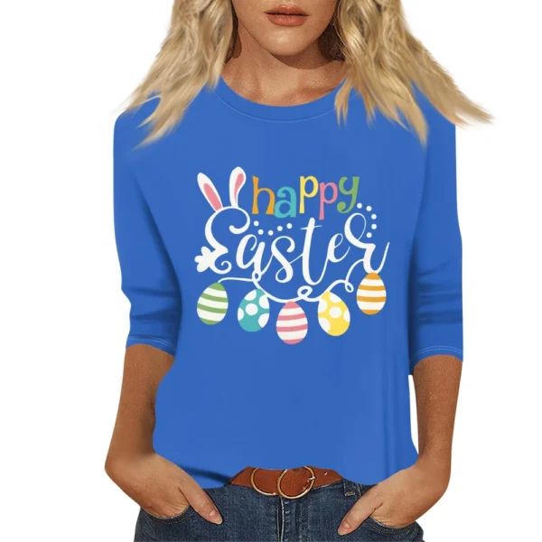 Women's Basic Printed Tops Plus Size 3/4 Sleeve Fashion Easter Casual Pullover - Image 5