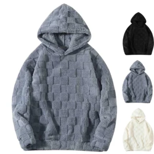 Plaid Loose Winter Plush Hoodie Casual Plus-size Coat For Men