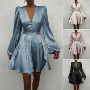 Women's cuff V-neck shirt dress