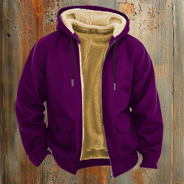 Men's Casual Zippered Pocket Hooded Jacket Men's Solid Color Fashion Warm Jacket - Image 31