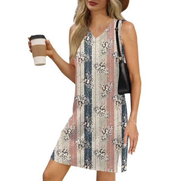 Women's V-neck Summer Casual Beach Vacation Women's Sleeveless Vintage Print - Image 41