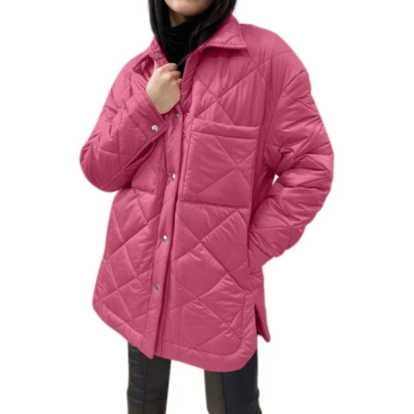 Women's  Loose Casual Solid Color Medium Long Diamond  Down Cotton Jacket, - Image 2