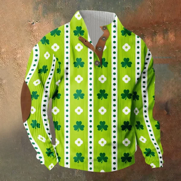 Knit Printed 3 Button - Corduroy Men's Standing Collar Pocket Sweatshirt - Image 16