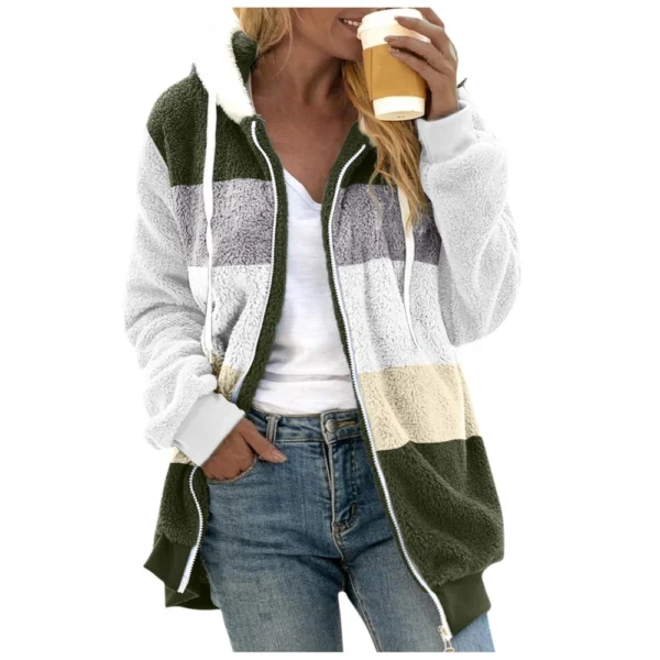 Women's Fashion Stitching Loose Hoodies Long Sleeve Plush Zipper Coat - Image 17
