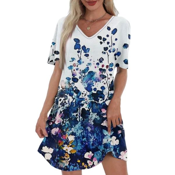 Women's Casual And Fashionable V-neck Short Sleeve Printing Mid Length Dress - Image 20
