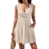 Women's Fashion Casual V-Neck Sleeveless Waist Splicing Dresses - Image 5