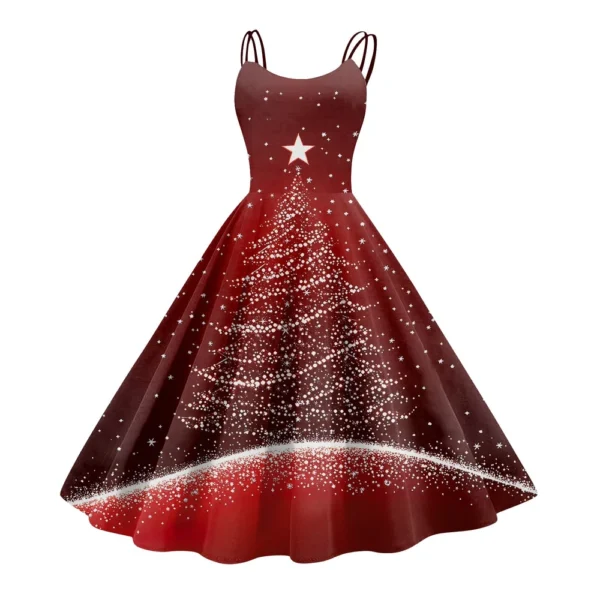 Women's Fashion Christmas Printed Sexy Strapless Gothic Cocktail Dress Punk, - Image 65