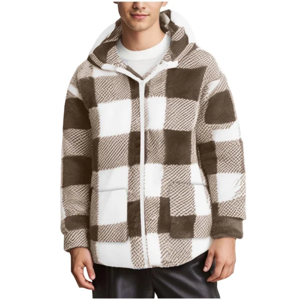 Fall Winter Ethos Plaid Casual Long-sleeved Hooded Cardigan Zipper Coat - Image 7