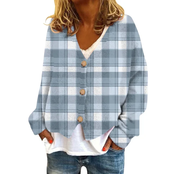 Women's Fashion Short Jacket Casual  Plaid Print Single Breasted Plush Top ﻿ - Image 3