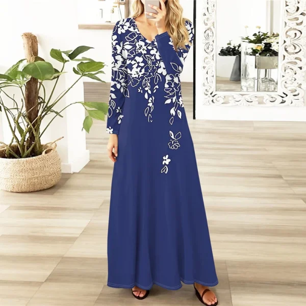 Women's Casual Fashion Long Sleeve Graphic Printed Vintage Long Dresses Fall - Image 16