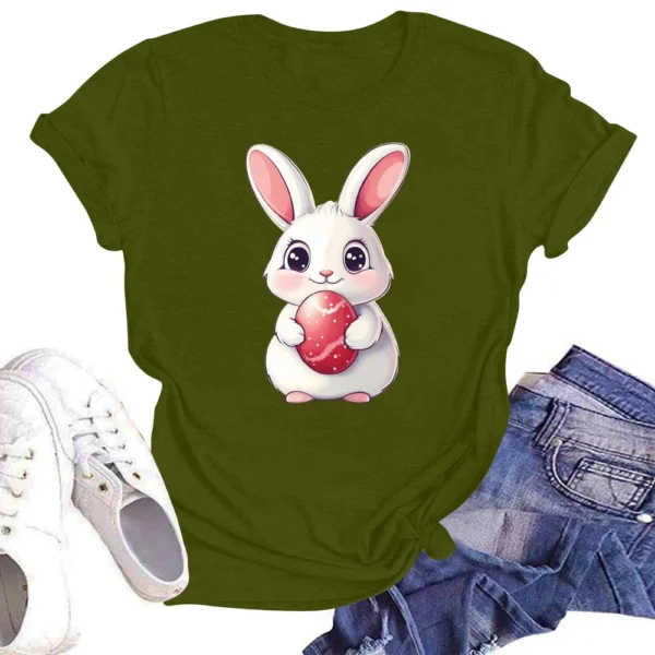 Happy Easter Women's Fashion Printed Round Neck Short Sleeve T-Shirt Pullover - Image 13