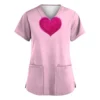 Women's Valentine's Day Printed  Uniform Work Uniform V-Neck Pocket Protective - Image 3