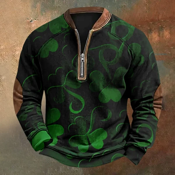 Men's St. Patrick's Day Vintage Casual Zip Sweatshirt Outdoor Casual Top - Image 31