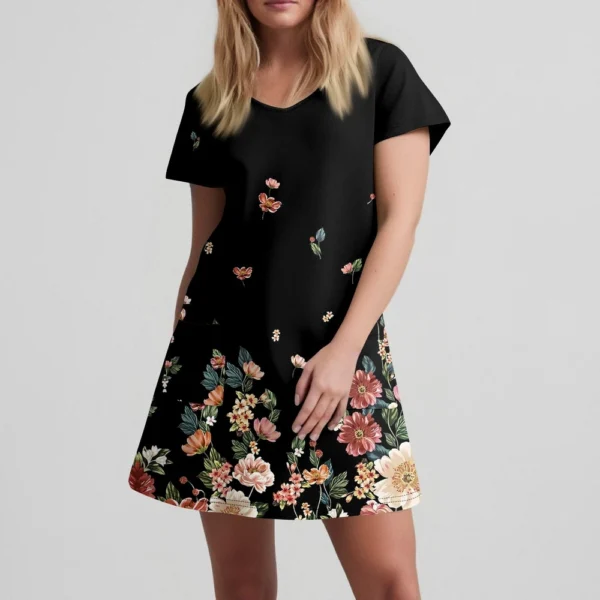 Ladies' Casual And Fashionable V-neck Short Sleeve Printing Mid Length Dress - Image 12