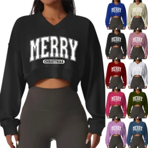 Women's Casual Fashionable Comfortable Padded V-Neck Christmas Printed Long
