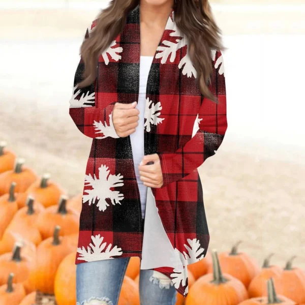 Women's Fashion Casual Christmas Print Mid-Length Cardigan Jacket - Image 33