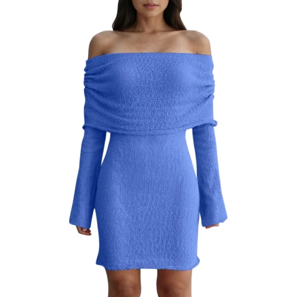 Women's Dresses Sexy Short Knit Hollow One Neck Long Sleeve Dresses - Image 16
