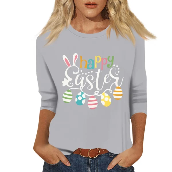 Women's Basic Printed Tops Plus Size 3/4 Sleeve Fashion Easter Casual Pullover - Image 7