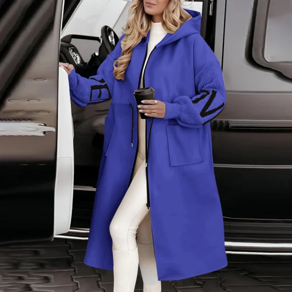 Women's  Solid Color Hooded Long Sleeve Knitted Sleeves Patchwork Casual Zip - Image 19
