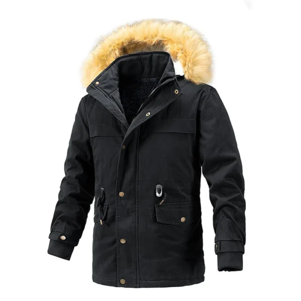 Winter Hooded Men's Cotton-padded Jacket With Collar And Fleece Thickened Slim - Image 2