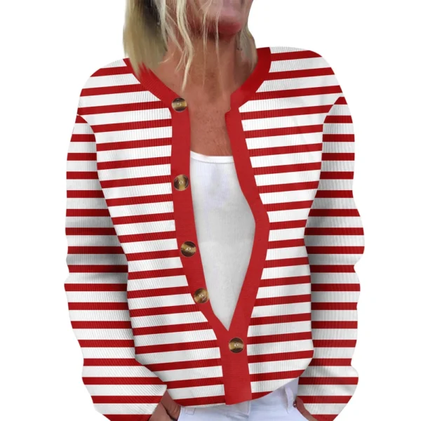 Women's Fashion Long Sleeve  Carnival Color Stripes Print Jacket Cardigan - Image 41