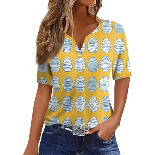 Women's T Shirt Print Button Short Sleeve Daily Weekend Fashion Basic V- Neck - Image 28