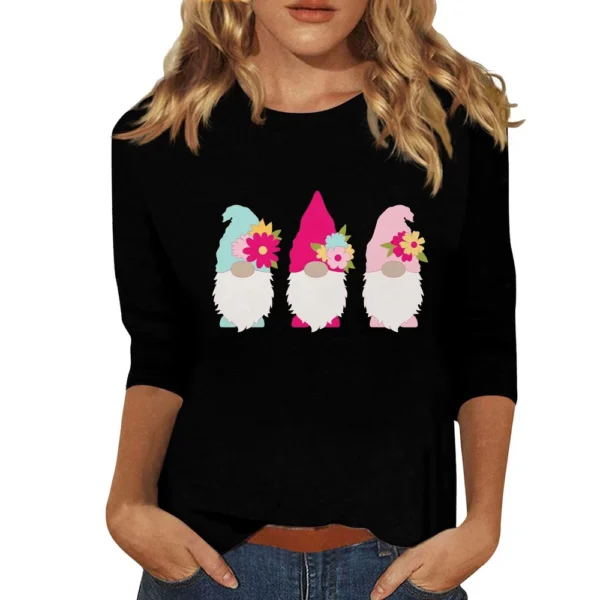 Women's Fashion Easter Casual 3/4 Sleeve Printed Basic Tops Plus Size Pullover - Image 16
