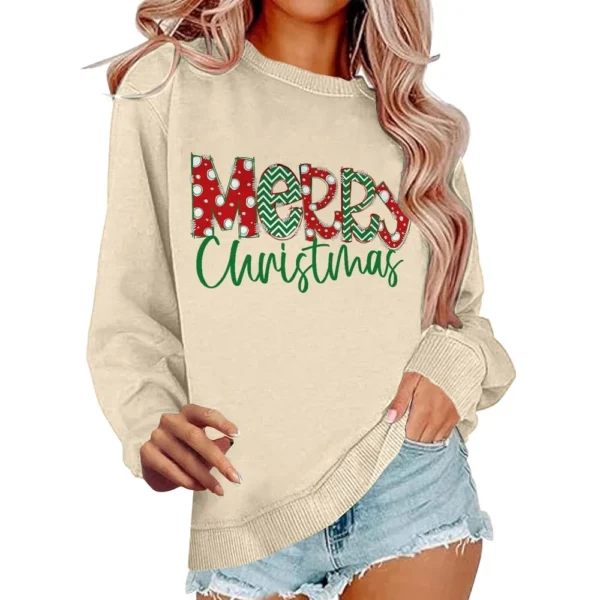 Women's Casual Loose Solid Color Easter Print Round Neck Long Sleeve Hoodie - Image 6