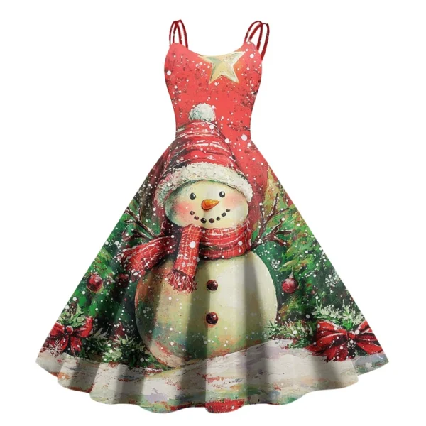 Women's Christmas Fashion Strapless Punk Printed Gothic Cocktail Dress Sexy - Image 19