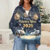 Women's Casual Half Zipper Lapel Christmas Printed Pullover Top Side Slit - Image 13