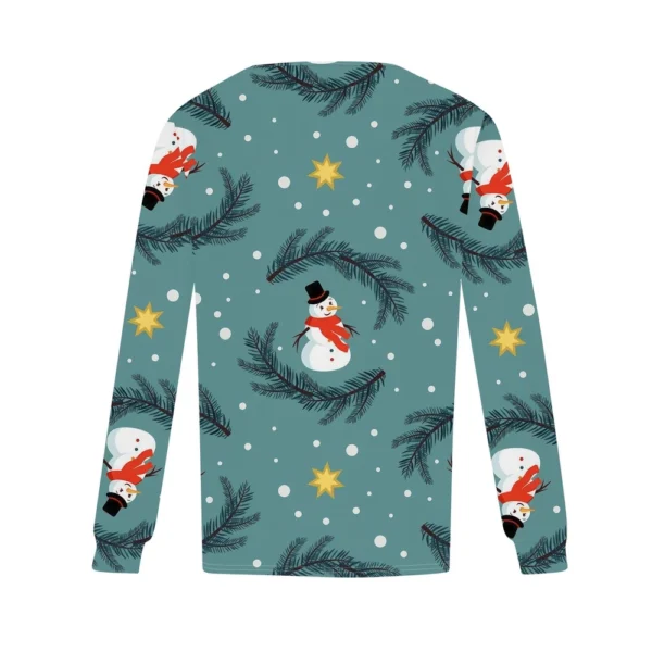 Women's Christmas Printed Top Round Neck Casual Pleated Long Sleeved T-Shirt - Image 12