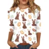 Women's Casual Round Neck Easter Egg Print Three-quarter Sleeve T-shirt Top - Image 4