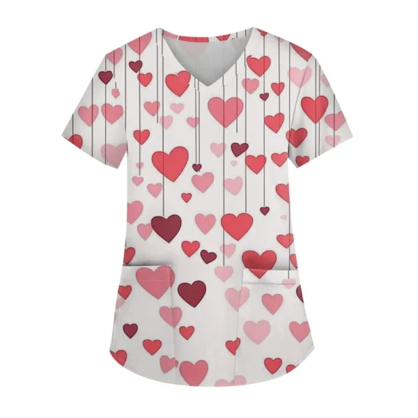 Women's Fashion V-neck Short Sleeve Workwear With Pockets Printed Tops - Image 7