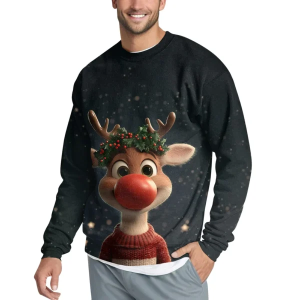 Men's Casual Fashion Comfortable Christmas Deer Printed Round Neck Pullover - Image 4