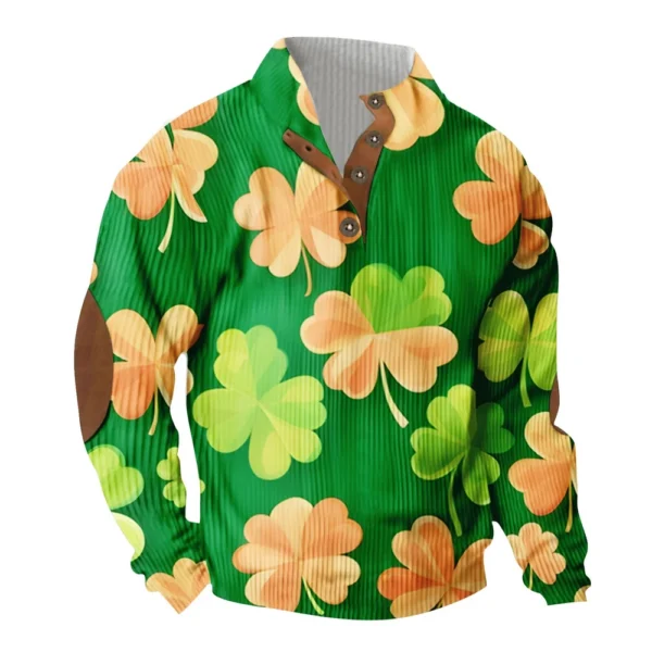 Knit Printed 3 Button - Corduroy Men's Standing Collar Pocket Sweatshirt - Image 17