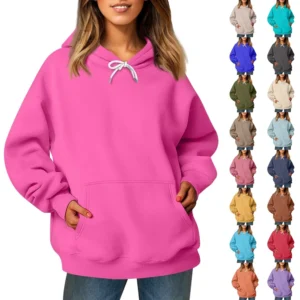 Ladies' Fashionable Casual Long Sleeved Round Neck Hooded Solid Color Hoodie