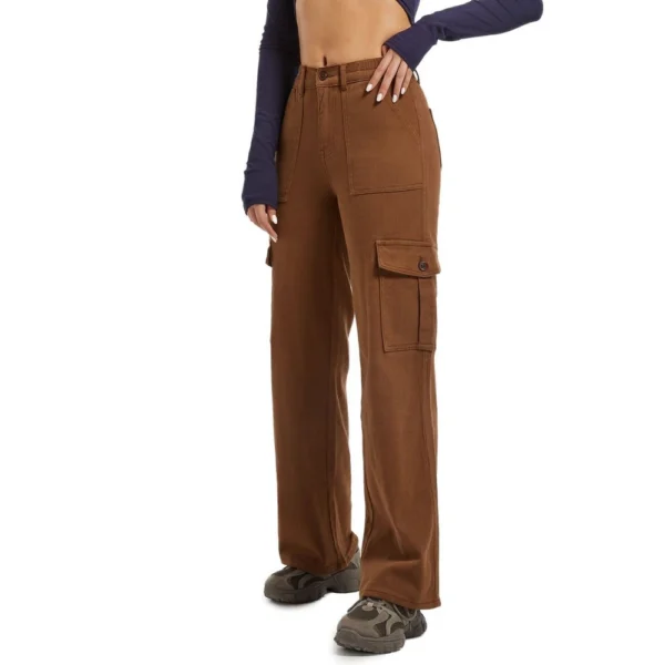Blue Flower Pocket Plus Size Wide Leg Pants For Women Jeans - Image 7