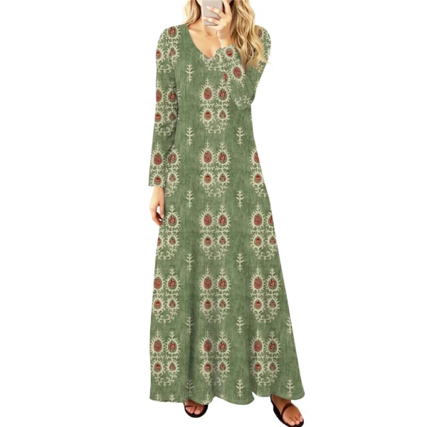 Women's Casual Fashion Long Sleeve Graphic Printed Vintage Long Dresses Fall - Image 12