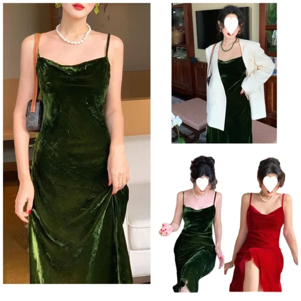 Waist Suspender Dress For Women Retro Mid-length Skirt Velvet Versatile
