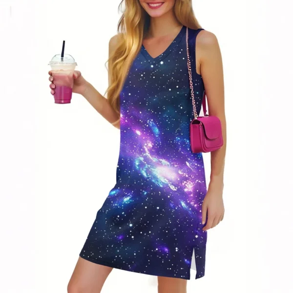 Women's Casual Fashion Sexy V-neck Sleeveless Floral Hem Slit Dress - Image 20