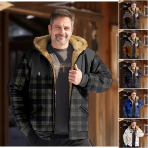 Men's Winter Print Jacket Men's Casual Trend Zipper Hooded Jacket