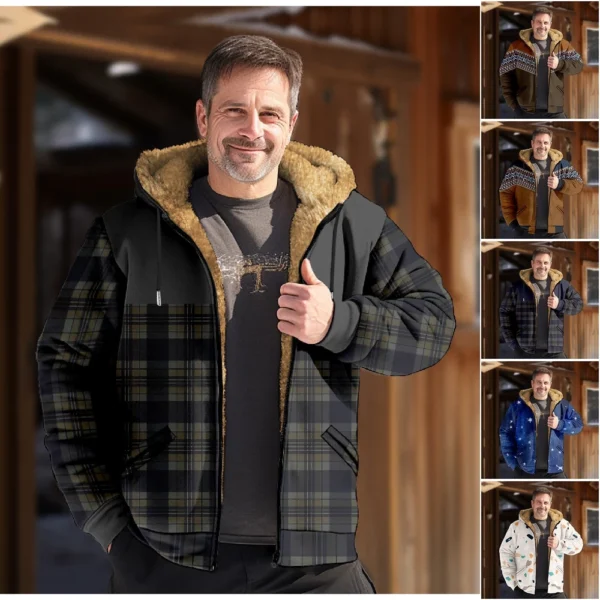 Men's Winter Print Jacket Men's Casual Trend Zipper Hooded Jacket